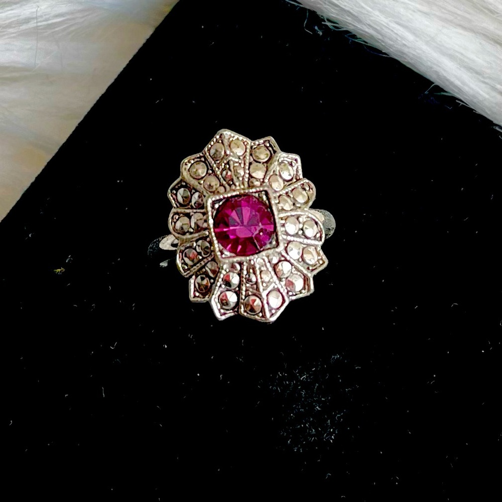 Silver Marcasite with Purple Gem Ring